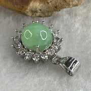 Type A Green Jadeite Pendant with Cubic Zirconia in S925 Sliver 1.89g 7.6 by 5.0mm - Huangs Jadeite and Jewelry Pte Ltd