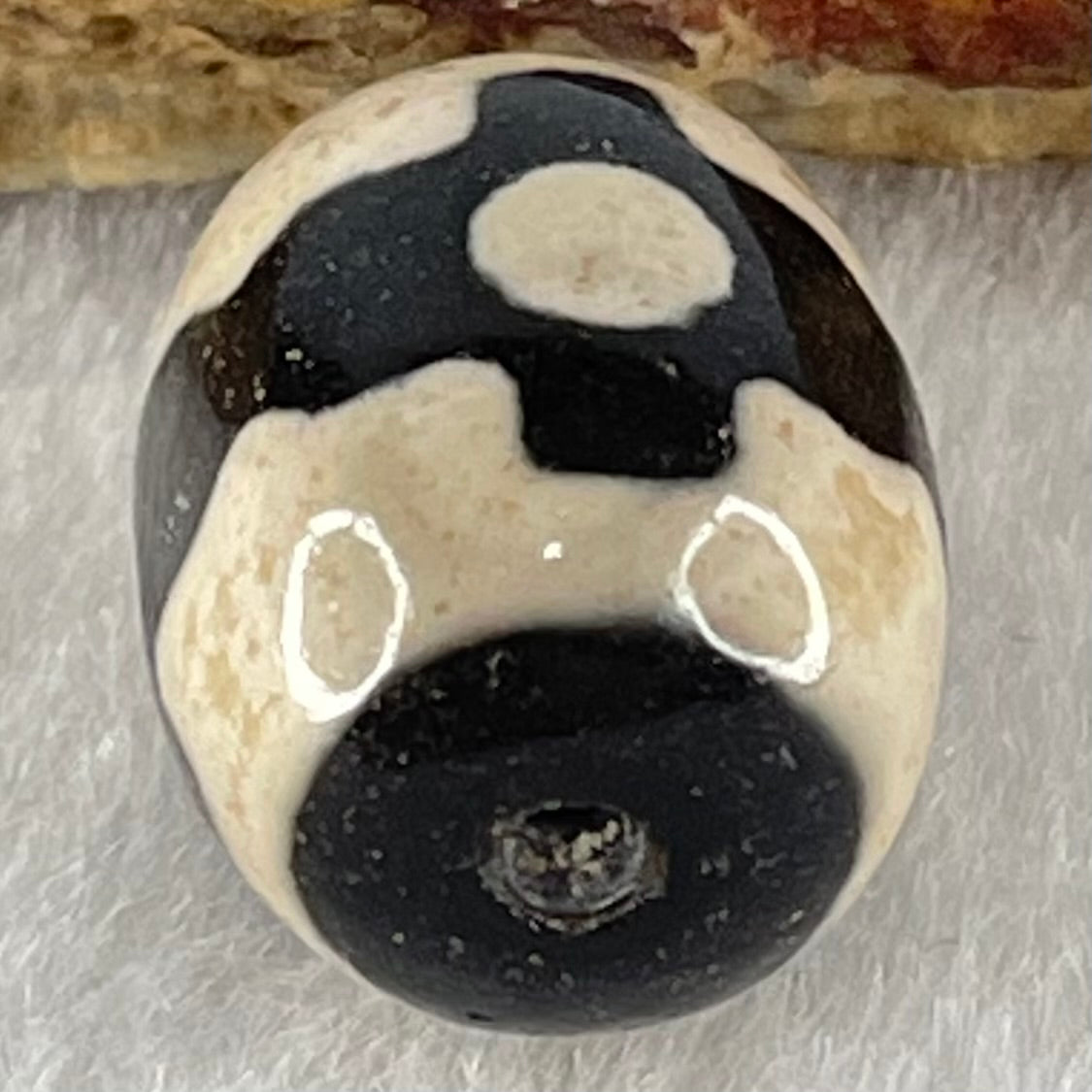 Natural Powerful Tibetan Old Oily Dark Brown With White Agate 3 Eyes Dzi Bead Heavenly Master (Tian Zhu) 三眼天诛 4.91g 17.6 by 13.7mm - Huangs Jadeite and Jewelry Pte Ltd