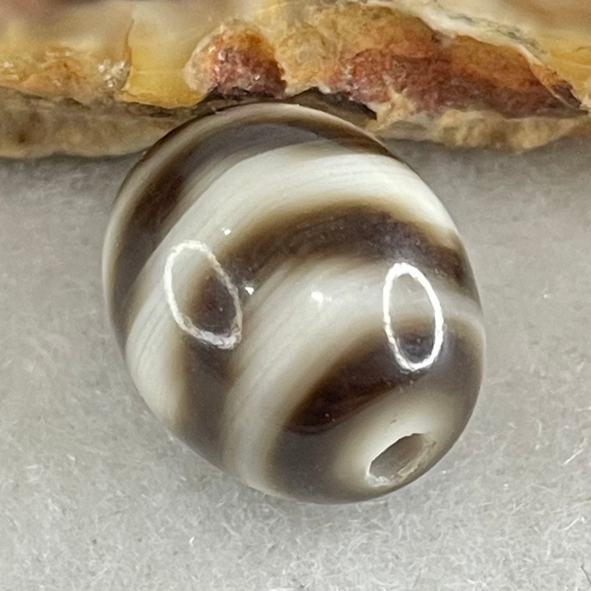 Natural Powerful Tibetan Old Oily Agate Water Wave Daluo Amulet (Tian Zhu) Dzi Bead 2.74g 13.6 by 12.0mm - Huangs Jadeite and Jewelry Pte Ltd