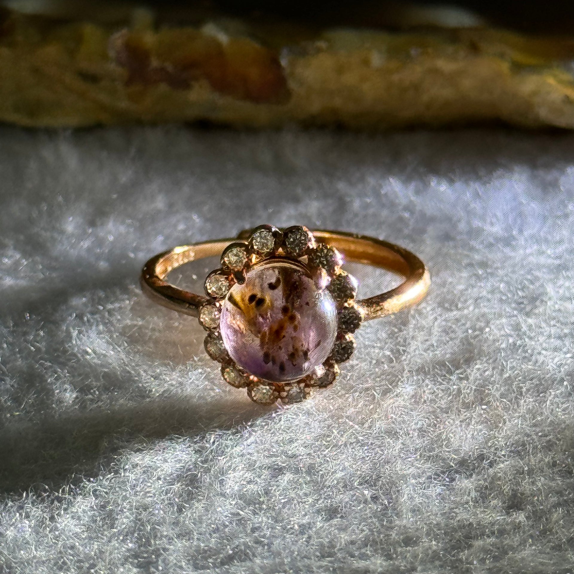 Good Grade Natural Auralite 23 in S925 Silver Rose Gold Color Ring (Adjustable Ring) 2.08g 8.0 by 4.0mm - Huangs Jadeite and Jewelry Pte Ltd