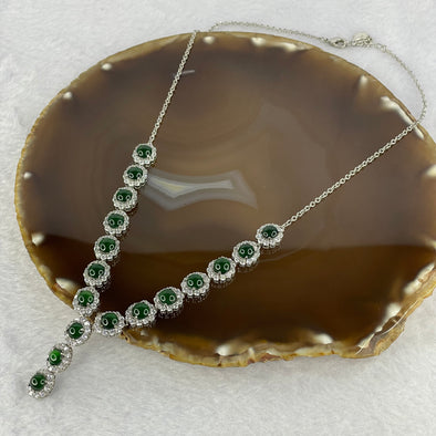 Certified Type A Icy Dark Green Jadeite Beads in 925 Sliver Necklace 15.53g 5.6 by 2.0 mm 17 Pcs - Huangs Jadeite and Jewelry Pte Ltd