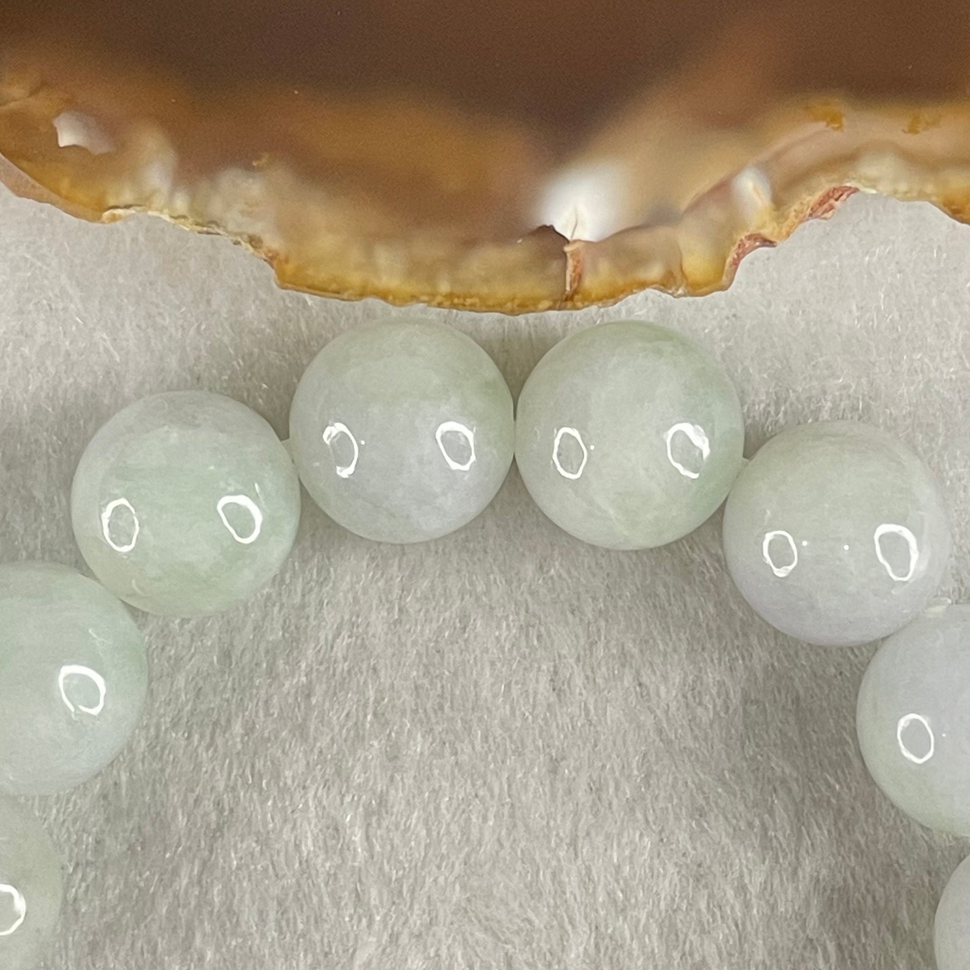 Type A Light Green Jadeite Beads Bracelet 46.38g 15cm 12.2mm 16 Beads - Huangs Jadeite and Jewelry Pte Ltd