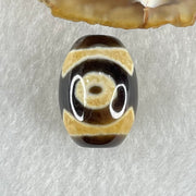 Natural Powerful Tibetan Old Oily Dark Brown With White Agate 3 Eyes Dzi Bead Heavenly Master (Tian Zhu) 三眼天诛 5.26g 19.3 by 13.8mm - Huangs Jadeite and Jewelry Pte Ltd