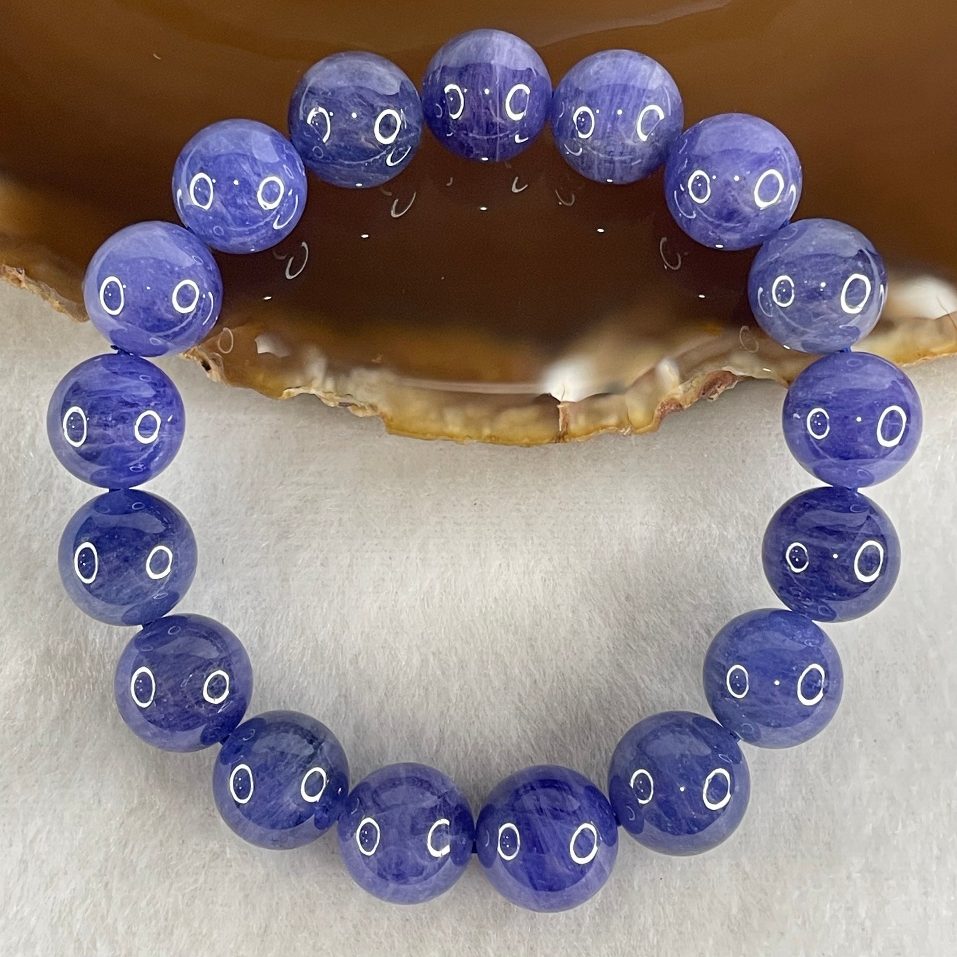 Good Grade Natural Blue Tanzanite Beads Bracelet 45.98g 15.5cm 11.8mm 17 Beads - Huangs Jadeite and Jewelry Pte Ltd
