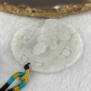 Natural Type A Faint Lavender Faint Green with Red Spots Jadeite Guan Yin Bodhisattva or Siṃhanāda Avalokiteśvara or Guanyin on Lion Roar Pendant 28.42g 51.0 by 5.6mm - Huangs Jadeite and Jewelry Pte Ltd