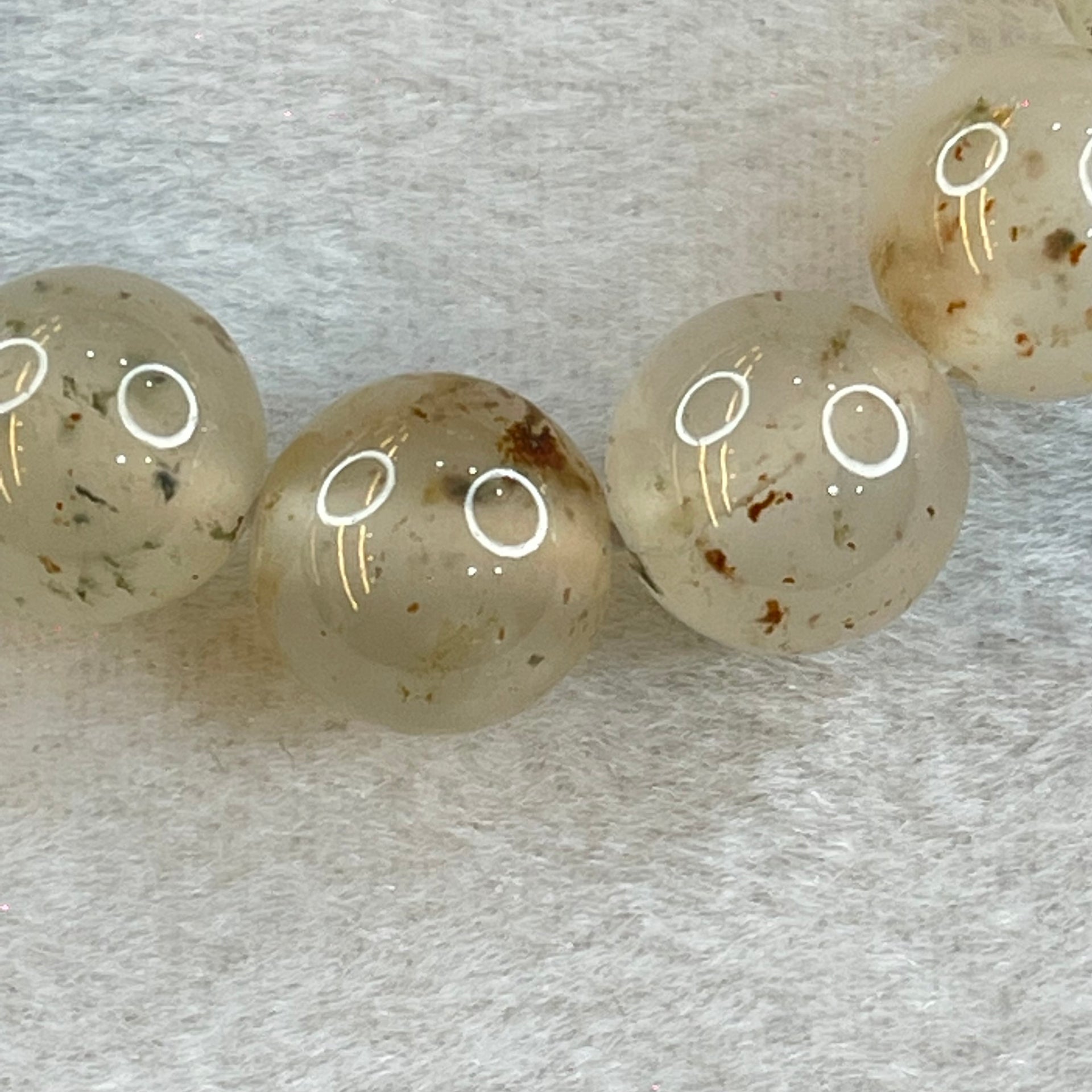 Transparent Colourless White with Brown Patches Sodium Feldspar Jade Bangle 水沫玉钠长石玉手链 50.63g 18cm 13.4mm 16 Beads - Huangs Jadeite and Jewelry Pte Ltd