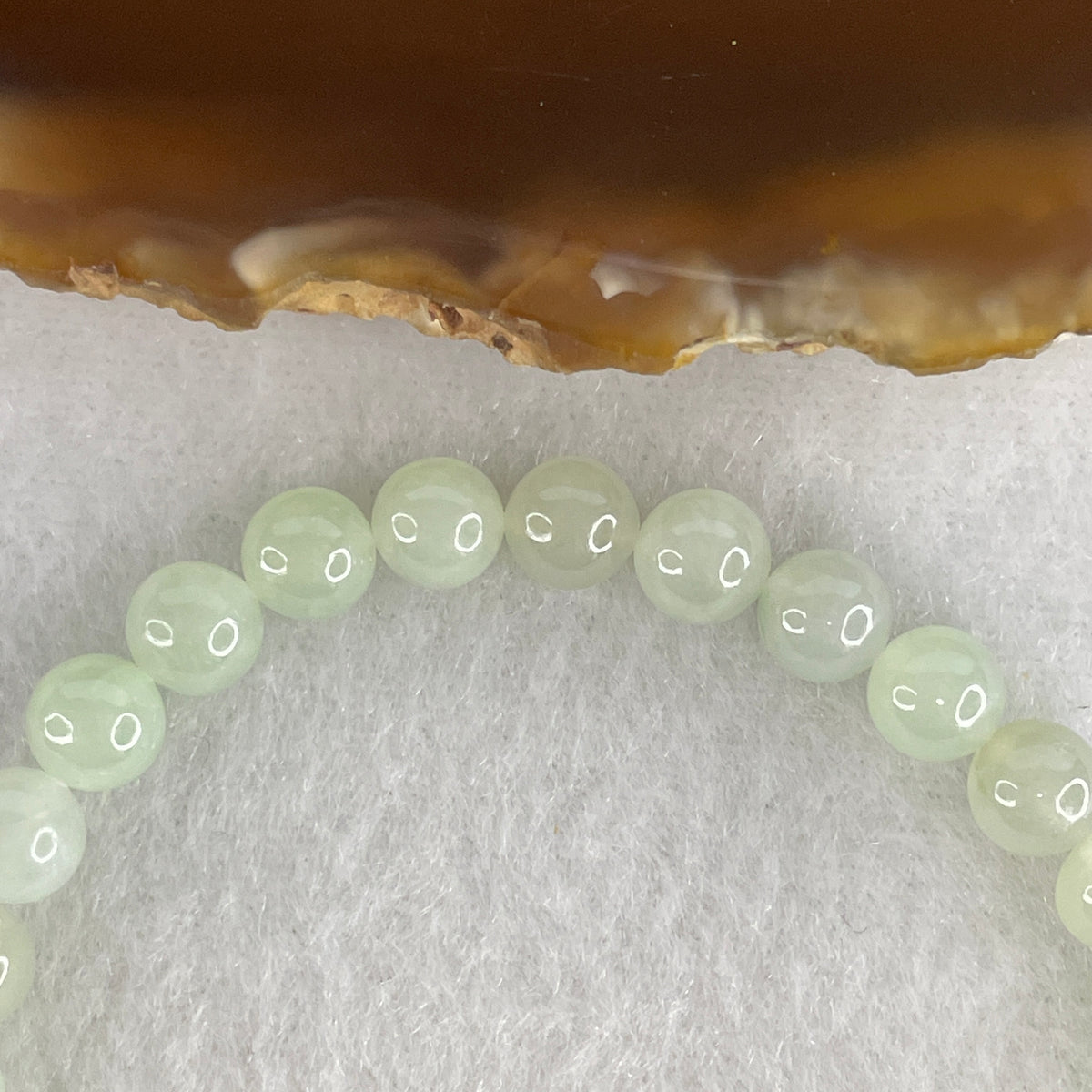 Natural Type A Semi-Icy Light Green Jadeite Beads Bracelet | (17.07g | 19cm | 6.4mm | 29 Beads | Heart Chakra Radiance, Steady Wealth "Zheng Cai" Anchor & Feng Shui Harmony Talisman)