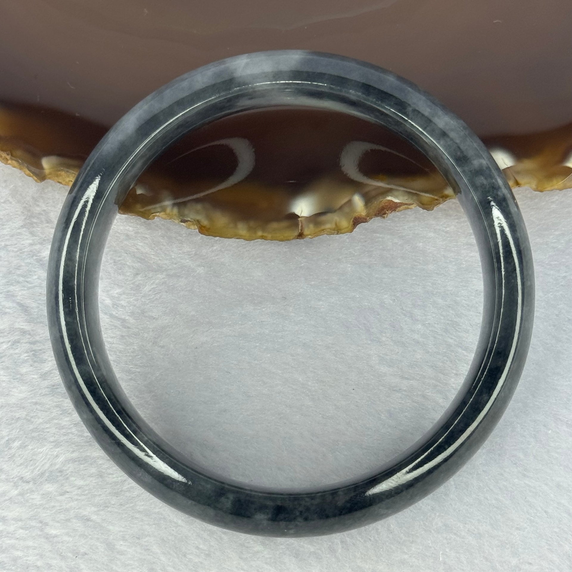 Type A Wuji Greyish Black Jadeite Bangle 70.00g Internal Diameter 60.7mm 16.1 by 8.1mm (Close to Perfect) - Huangs Jadeite and Jewelry Pte Ltd