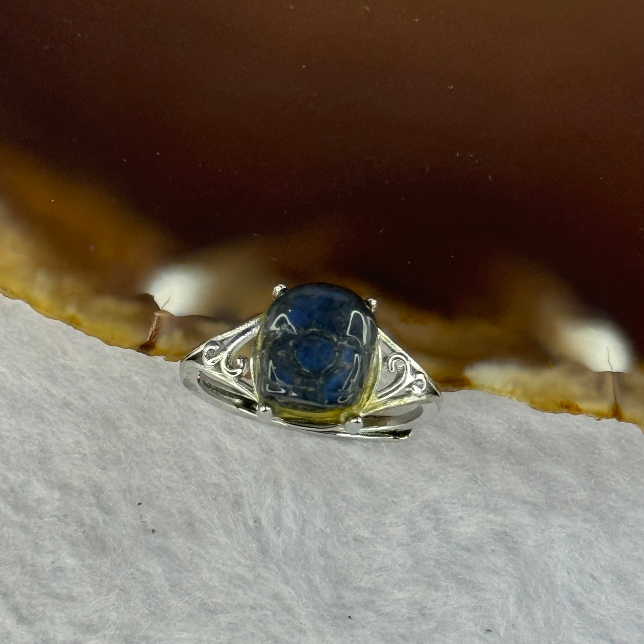Natural Labradorite Pixiu in S925 Sliver Ring (Adjustable Size) 2.05g 9.7 by 8.3 by 5.4mm - Huangs Jadeite and Jewelry Pte Ltd