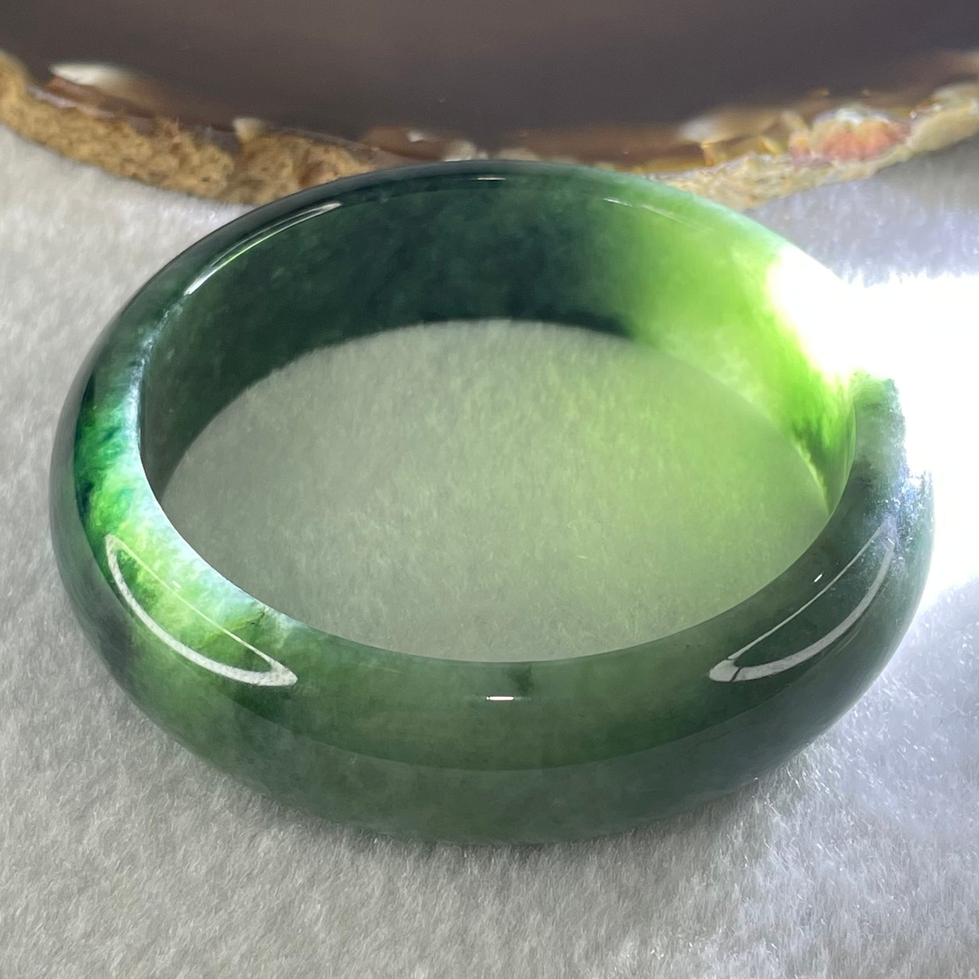 Type A Old Mine Blueish Green and Lavender Patches Jadeite Bangle 66.40g Internal Diameter 56.0mm 16.4 by 7.8mm (Very Slight Internal Lines) - Huangs Jadeite and Jewelry Pte Ltd