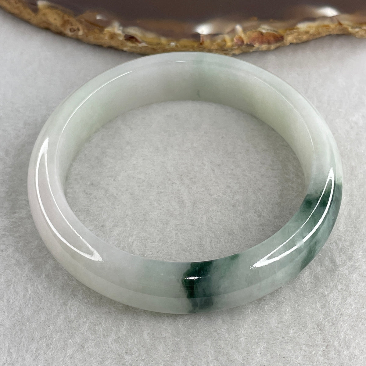 Certified Natural Type A Light Green & "Spicy Green" Spot Jadeite Bangle | (53.15g | 54.0mm Inner Diameter | 13.2mm x 8.2mm | Very Very Slight Internal Line | Synergy, Steady Wealth "Zheng Cai" Anchor & Feng Shui Prosperity Catalyst) - Huangs Jadeite and Jewelry Pte Ltd