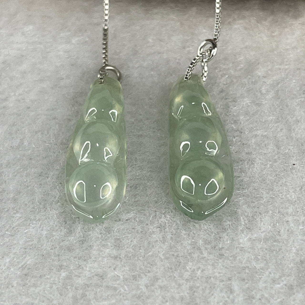Natural Type A Icy Light Blueish Jadeite Earrings | S925 Sterling Silver Peapod Dangling Drop Earrings (2.14g 21.8x7.4x3.5mm) Peace & Prosperity
