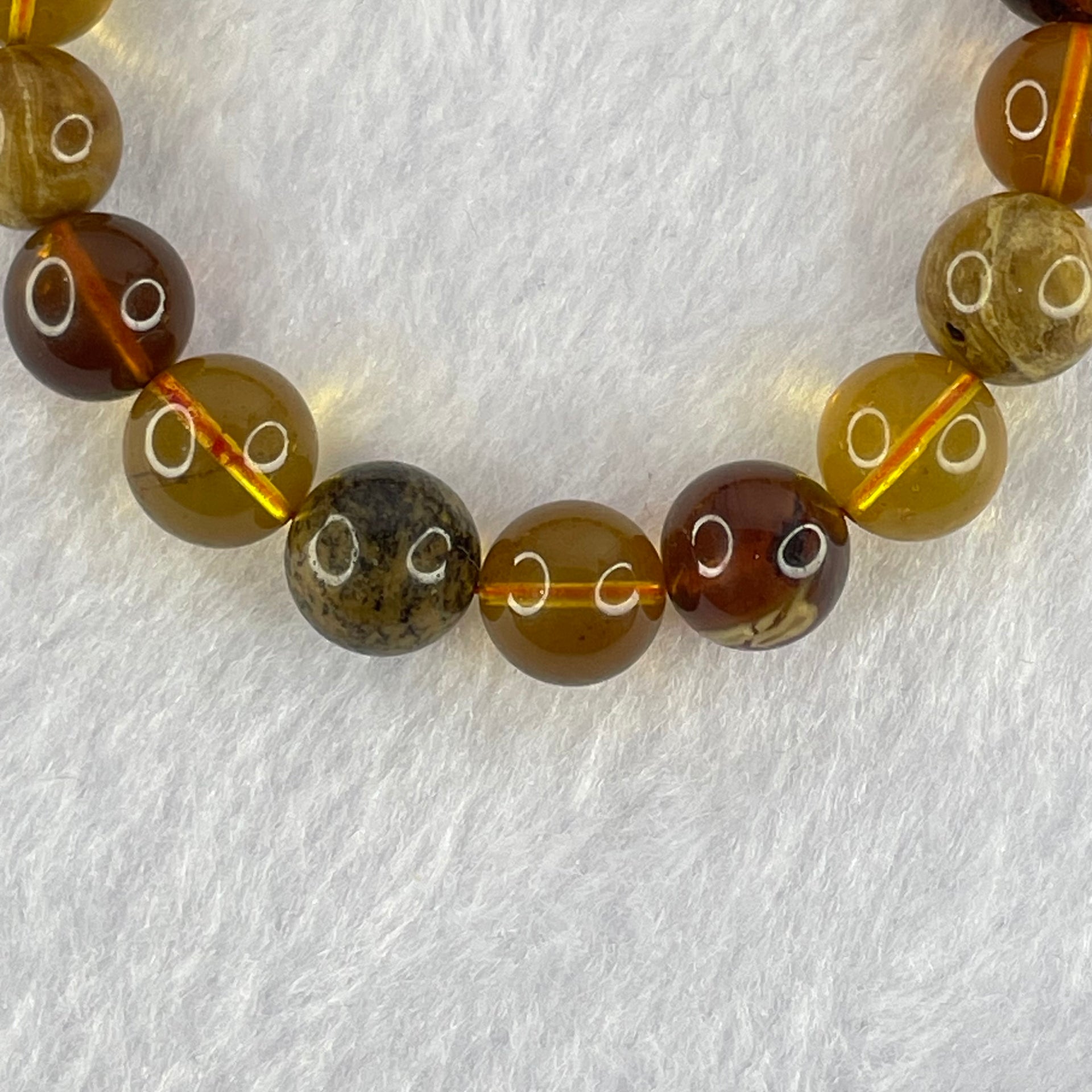 Natural Mixed Color Amber Beads Bracelet 9.41g 15.5cm 9.9mm 19 Beads - Huangs Jadeite and Jewelry Pte Ltd
