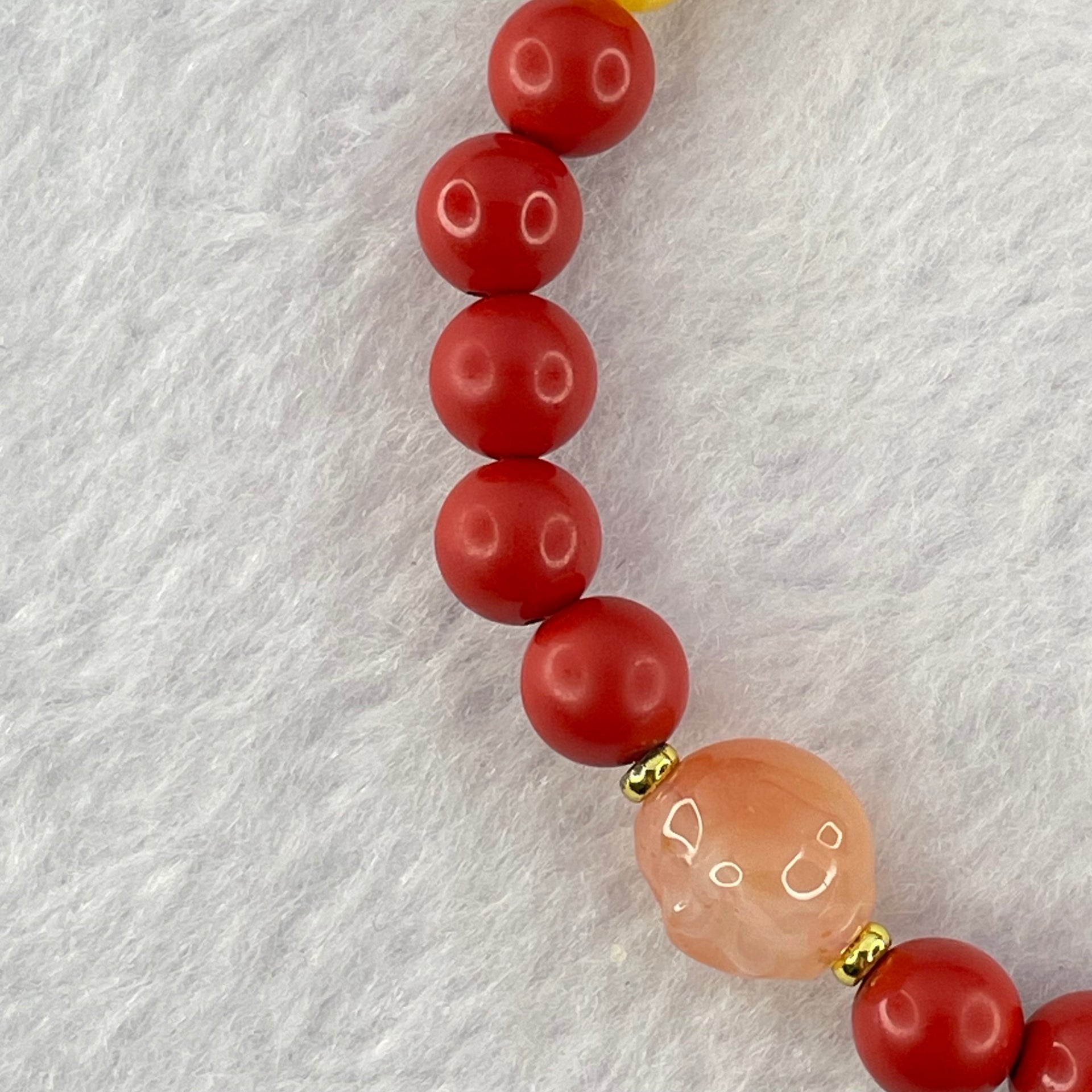 Natural Red Cinnabar Beads Bracelet with Fu Charm and Agate Skull 22.20g 16cm 13.2 by 13.3 by 8.4mm 7.2mm 21 Beads - Huangs Jadeite and Jewelry Pte Ltd