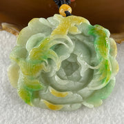 Grandmaster Type A Blueish Green with Green and Yellow Patches Jadeite Three Birds with Flowers Pendant with Beads Necklace 花开富贵 67.26g 60.mm 49.1 by 56.5 by 12.0mm - Huangs Jadeite and Jewelry Pte Ltd