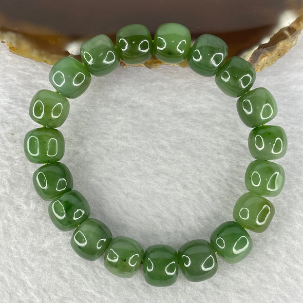 Natural Green Nephrite Bracelet 31.96g 9.9 mm 19 Beads - Huangs Jadeite and Jewelry Pte Ltd