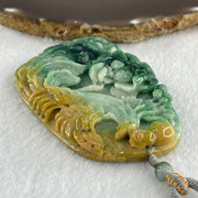 Grand Master Type A Green with Spicy Green and Yellow Piao Hua Jadeite Phoenix with Flower Double Side Pendant 86.78g 72.0 by 48.0 by 12.5mm - Huangs Jadeite and Jewelry Pte Ltd