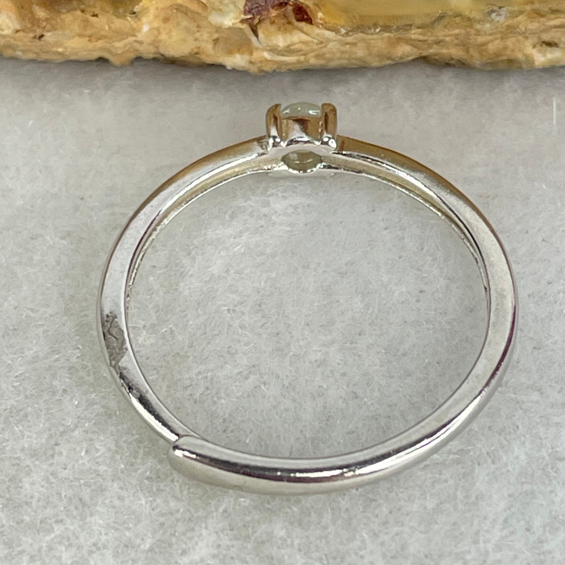 Type A Semi Icy Light Lavender Cabochon Jadeite in S925 Sliver Ring (Adjustable Size) 0.89g 3.1 by 2.0mm - Huangs Jadeite and Jewelry Pte Ltd