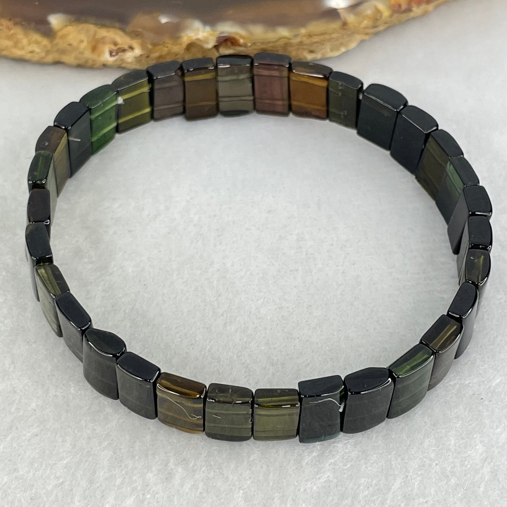 Very Good Grade Tourmaline Shou Pai Bracelet 13.94g 17cm 9.9 by 6.2mm 32pcs - Huangs Jadeite and Jewelry Pte Ltd