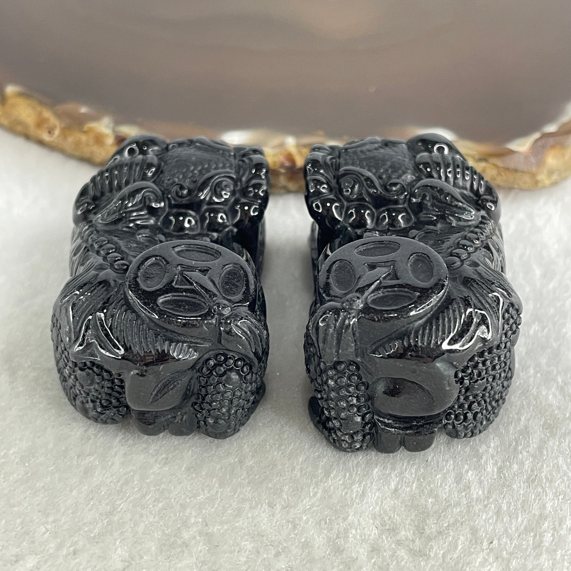 Certified Natural Type A Black Omphacite Jadeite Pixiu pair Pendant Each About 63.02g 51.2 by 29.4 by 21.0mm And 64.42g 48.5 by 28.1 by 22.7mm - Huangs Jadeite and Jewelry Pte Ltd