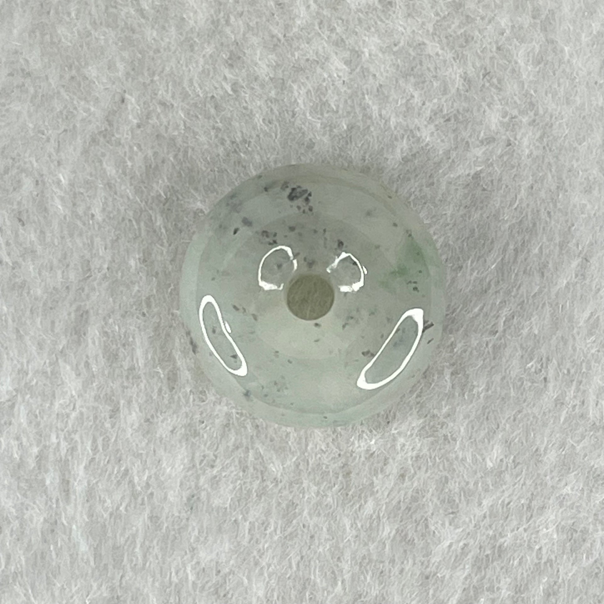 Type A Semi Icy Grey with Black Piao Hua Jadeite Ping An Kou Donut Charm Pendant 3.04g 15.0 by 6.5mm - Huangs Jadeite and Jewelry Pte Ltd