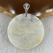 Natural Type A Semi-Icy White & Brownish Jadeite Round Wu Shi Pai Pendant in S925 Silver | Peace Plaque & Protection (10.44g | 46.2 x 3.0mm) - Huangs Jadeite and Jewelry Pte Ltd