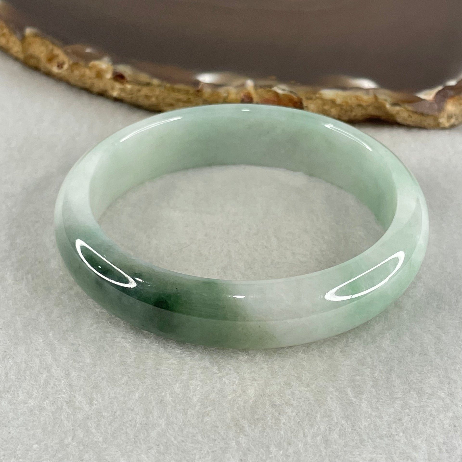 Type A Light Blueish Green with Blueish Green Oval Jadeite Bangle 40.32g Inner Diameter 53.3mm 12.8 by 6.6mm (Close to Perfect) - Huangs Jadeite and Jewelry Pte Ltd