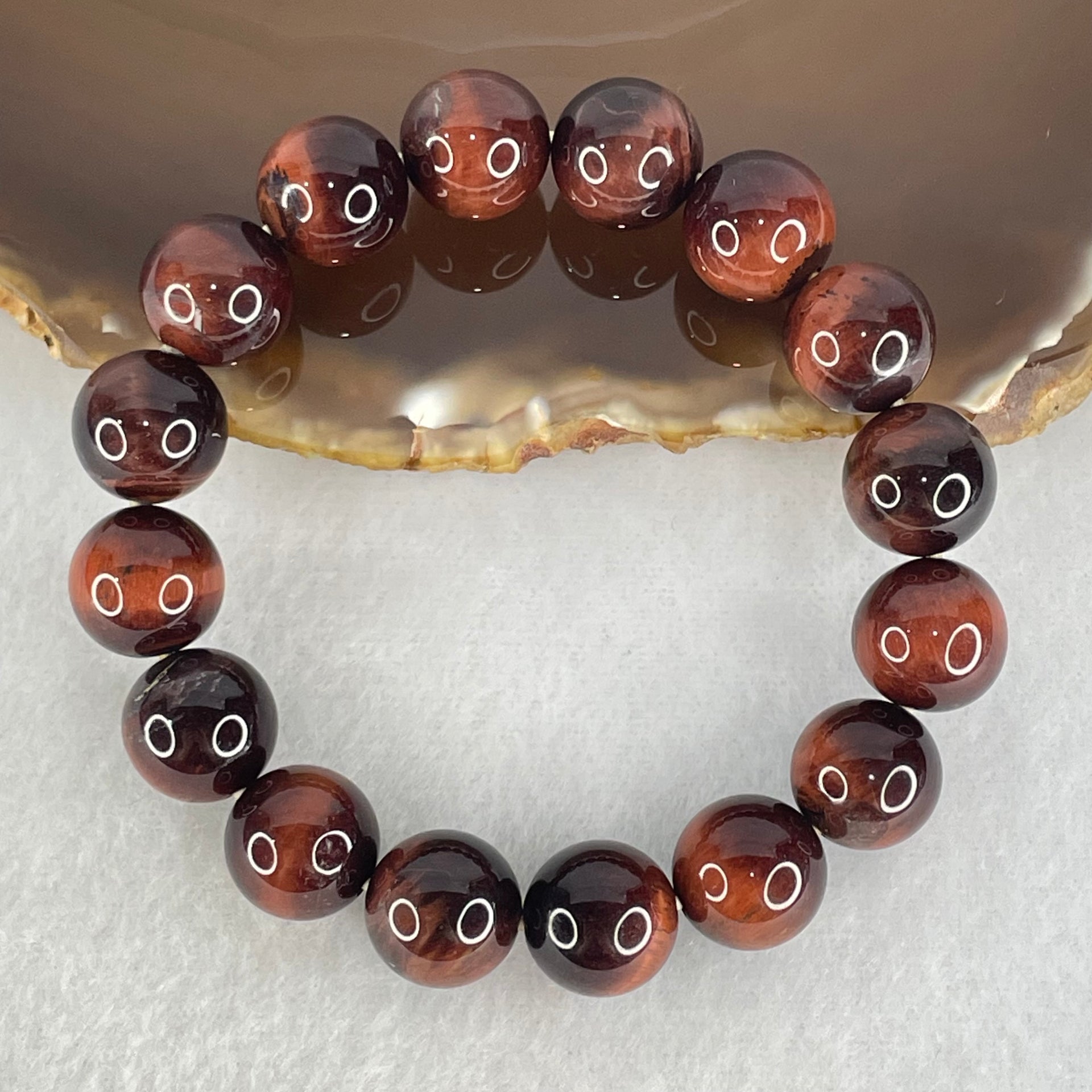 Natural Red Tiger Eye Quartz Beads Bracelet 39.29g 16.5cm 12.2mm 16 Beads - Huangs Jadeite and Jewelry Pte Ltd