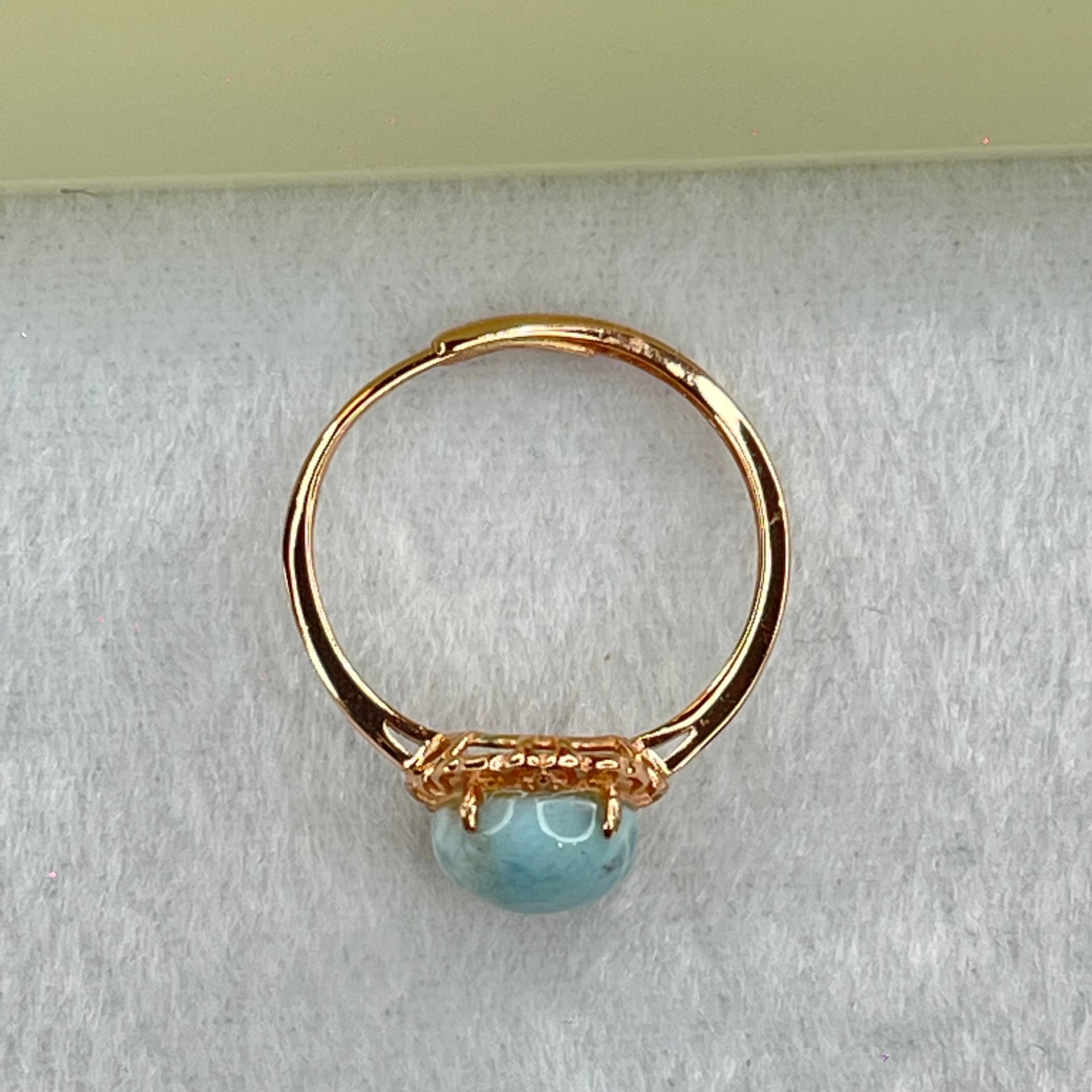 Natural Larimar in S925 Silver Rose Gold Color Ring (Adjustable Size) 1.97g 9.1 by 4.5mm - Huangs Jadeite and Jewelry Pte Ltd
