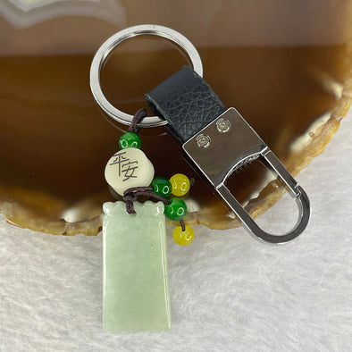 Type A Green Jadeite Wu Shi Pai Key Chain 30.66g 18.8 by 35.8 by 7.6mm - Huangs Jadeite and Jewelry Pte Ltd