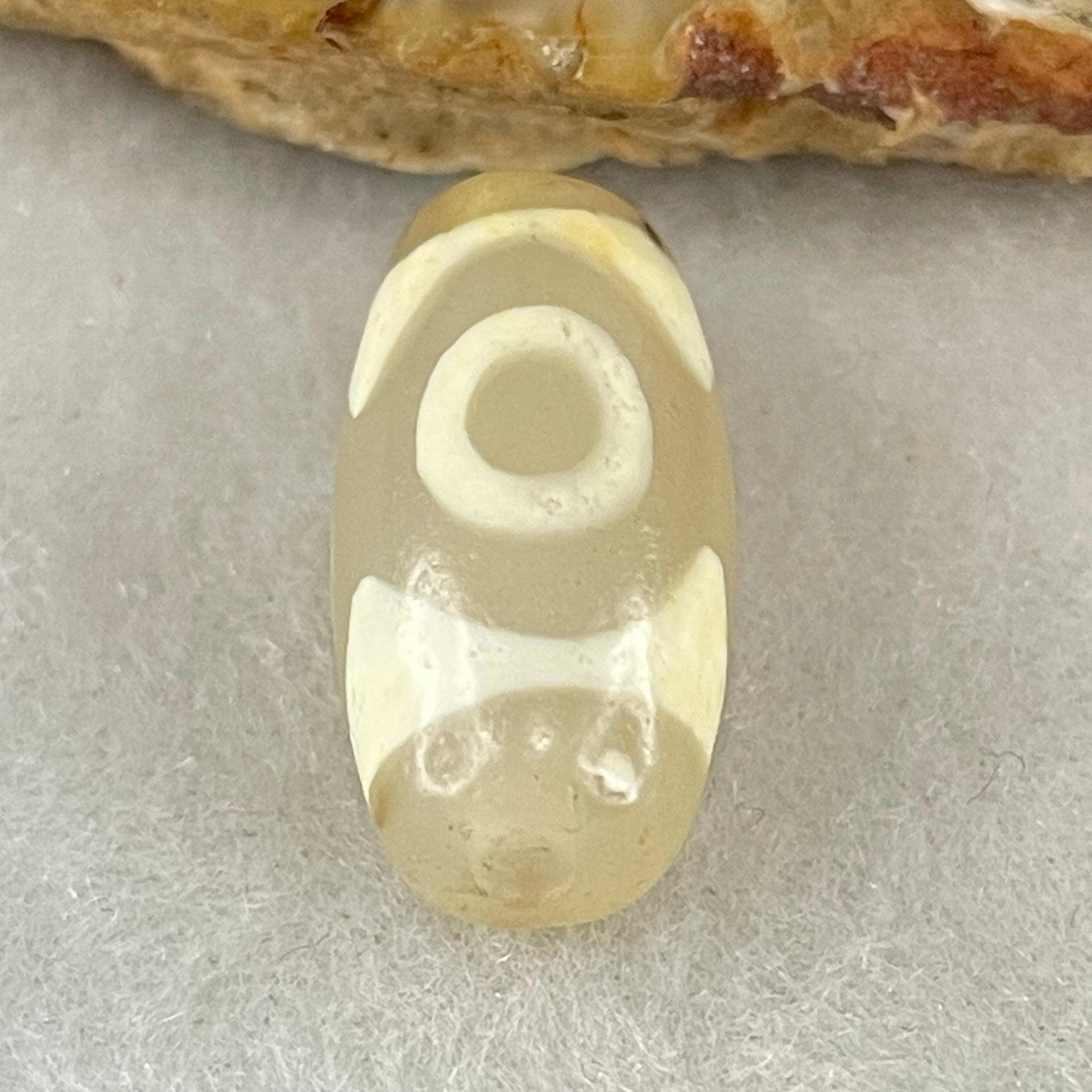 Natural Powerful Tibetan Old Oily Agate 3 Eyes Dzi Bead Heavenly Master (Tian Zhu) 三眼天诛 3.05g 20.0 by 10.1mm - Huangs Jadeite and Jewelry Pte Ltd
