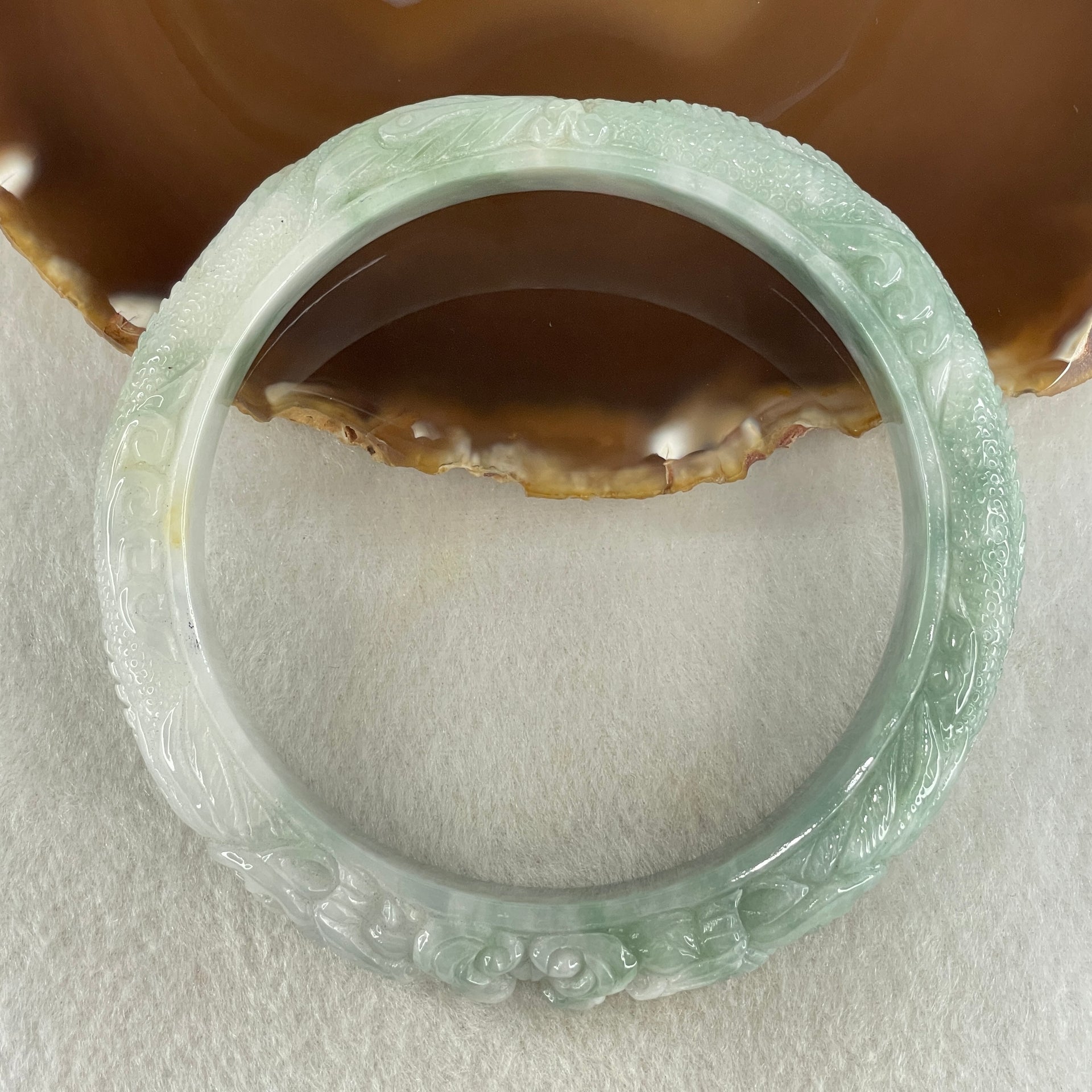 Type A Green with Light Green Piao Hua Jadeite Dragon Bangle Internal Diameter 73.7mm 117.72g 16.3 by 12.3mm (Internal Line) - Huangs Jadeite and Jewelry Pte Ltd