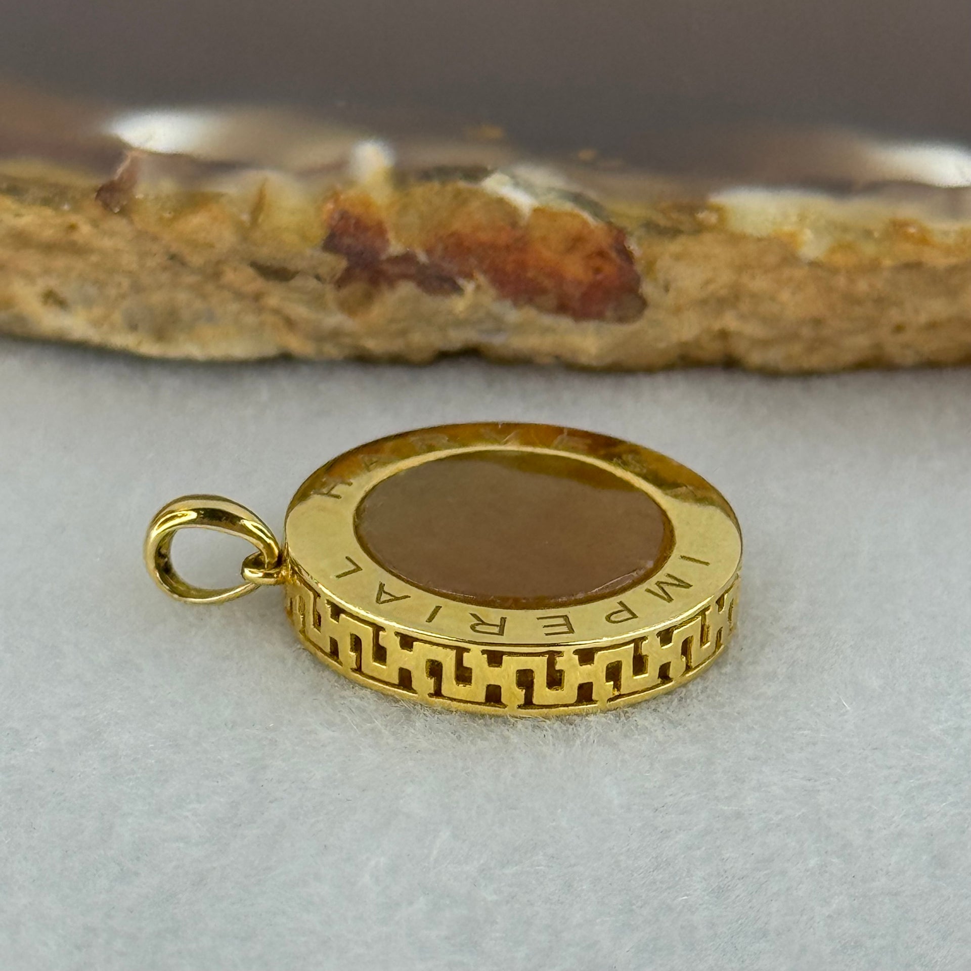 (Pre-Love) Imperial Harvest Type A Yellow Jadeite in 750 18K Yellow Gold 3.35g 17.7 by 3.8mm - Huangs Jadeite and Jewelry Pte Ltd