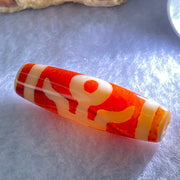Natural Powerful Tibetan Old Oily Orange Red White Agate Patina Guiren Tairen Human Dzi Bead Totem Amulet Heavenly Master (Tian Zhu) 贵人天诛 8.39g 38.7 by 11.9mm - Huangs Jadeite and Jewelry Pte Ltd
