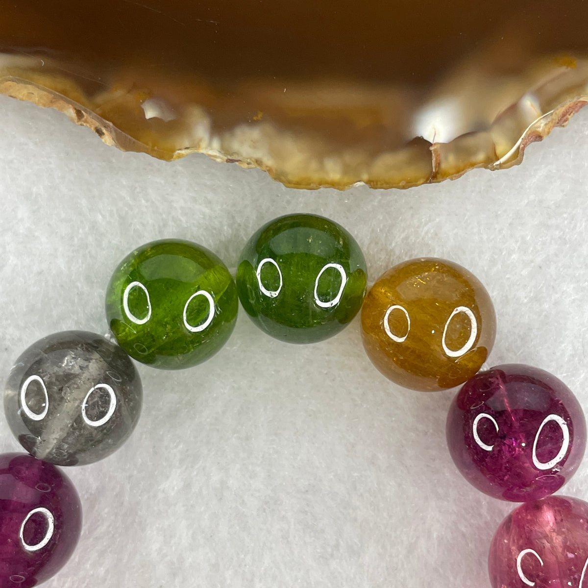 Very Good Grade Natural Rainbow Tourmaline Beads Bracelet | 12.9mm Multi-Color Spectrum Harmony Amulet (47.34g | 14cm Wrist | 14 Beads)