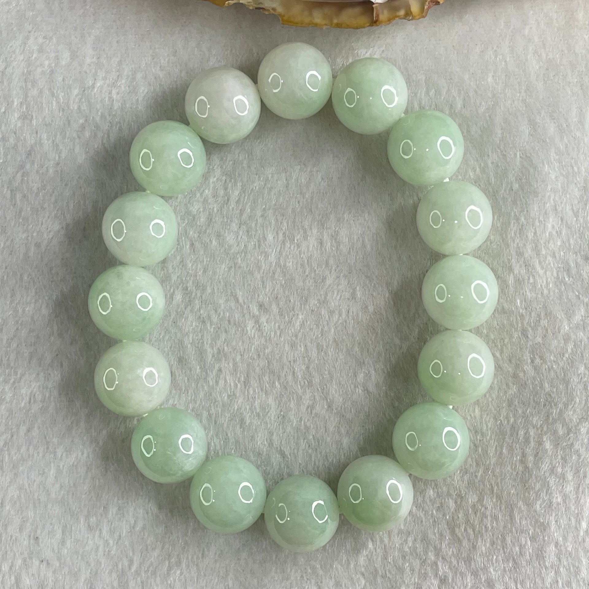 Type A Light Green Jadeite Beads Bracelet 55.28g 16cm 12.6mm 16 Beads - Huangs Jadeite and Jewelry Pte Ltd