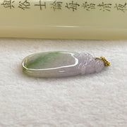 Type A Light Lavender Green with Apple Green Patches Jadeite Pendent with Pi Xiu on Gourd in 18K Yellow Gold Clasp 7.69g 38.8 by 18.2 by 4.7mm - Huangs Jadeite and Jewelry Pte Ltd