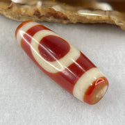 Natural Powerful Tibetan Old Oily Red White Agate One Eye Fire Sign Dzi Bead Heavenly Master (Tian Zhu) 一眼火天珠 10.81g 38.4 by 13.4mm - Huangs Jadeite and Jewelry Pte Ltd