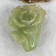 Natural Light Green Serpentine Cabbage Display with Wooden Stand 450.66g 114.5 by 90.0 by 175.0mm - Huangs Jadeite and Jewelry Pte Ltd