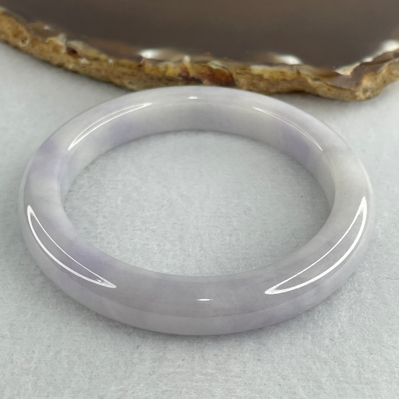 Natural Type A Lavender Jadeite Bangle | 52.9mm Soft Light Lavender with Luminous White Patches | Classic Premium "Fei Cui" Round Wrist Heirloom 43.20g 9.7x8.4mm (Very Slight Internal Line)