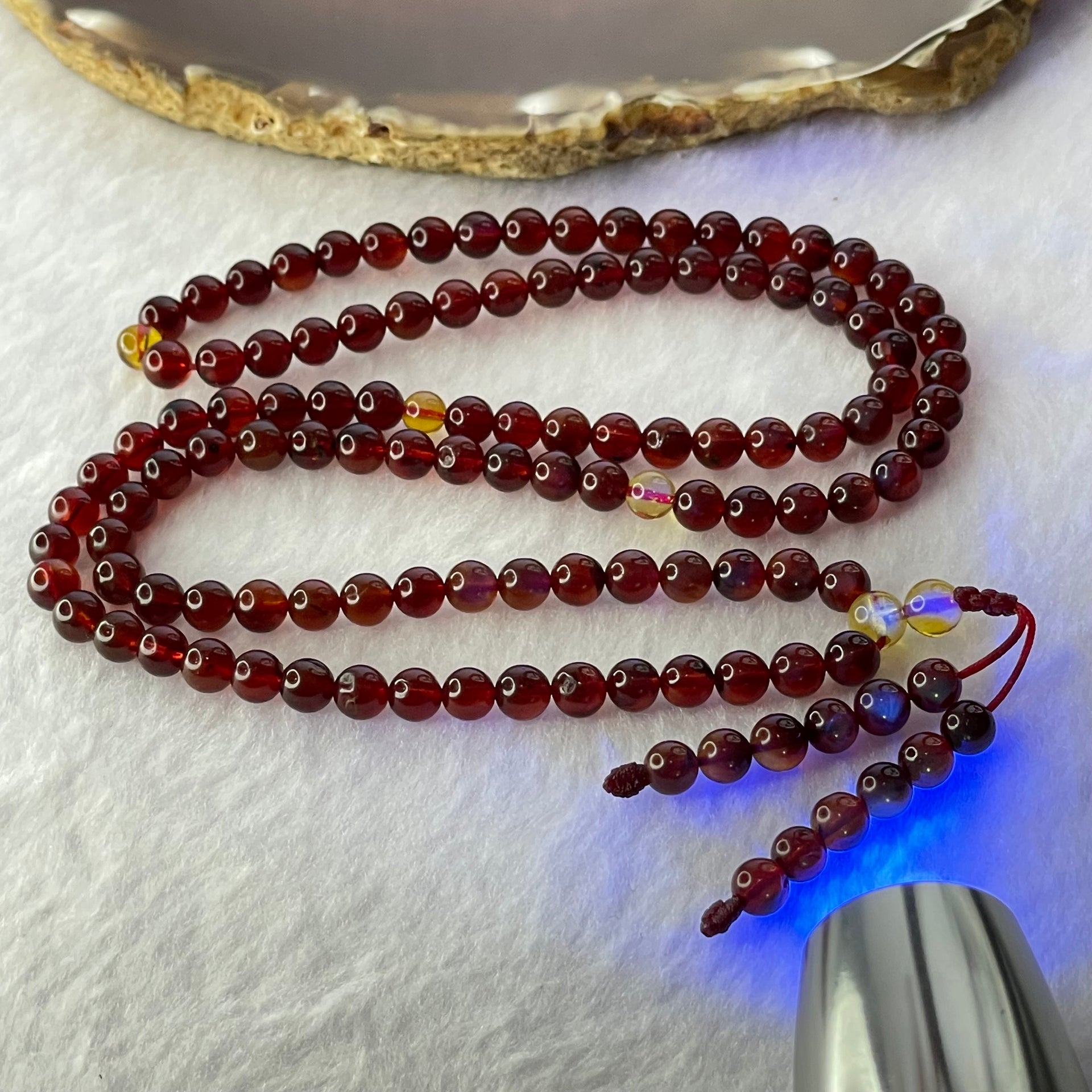 Natural Red Blood with Yellow Amber Beads Necklace 天然血珀项链 12.30g 60cm 5.6mm 110 Beads - Huangs Jadeite and Jewelry Pte Ltd