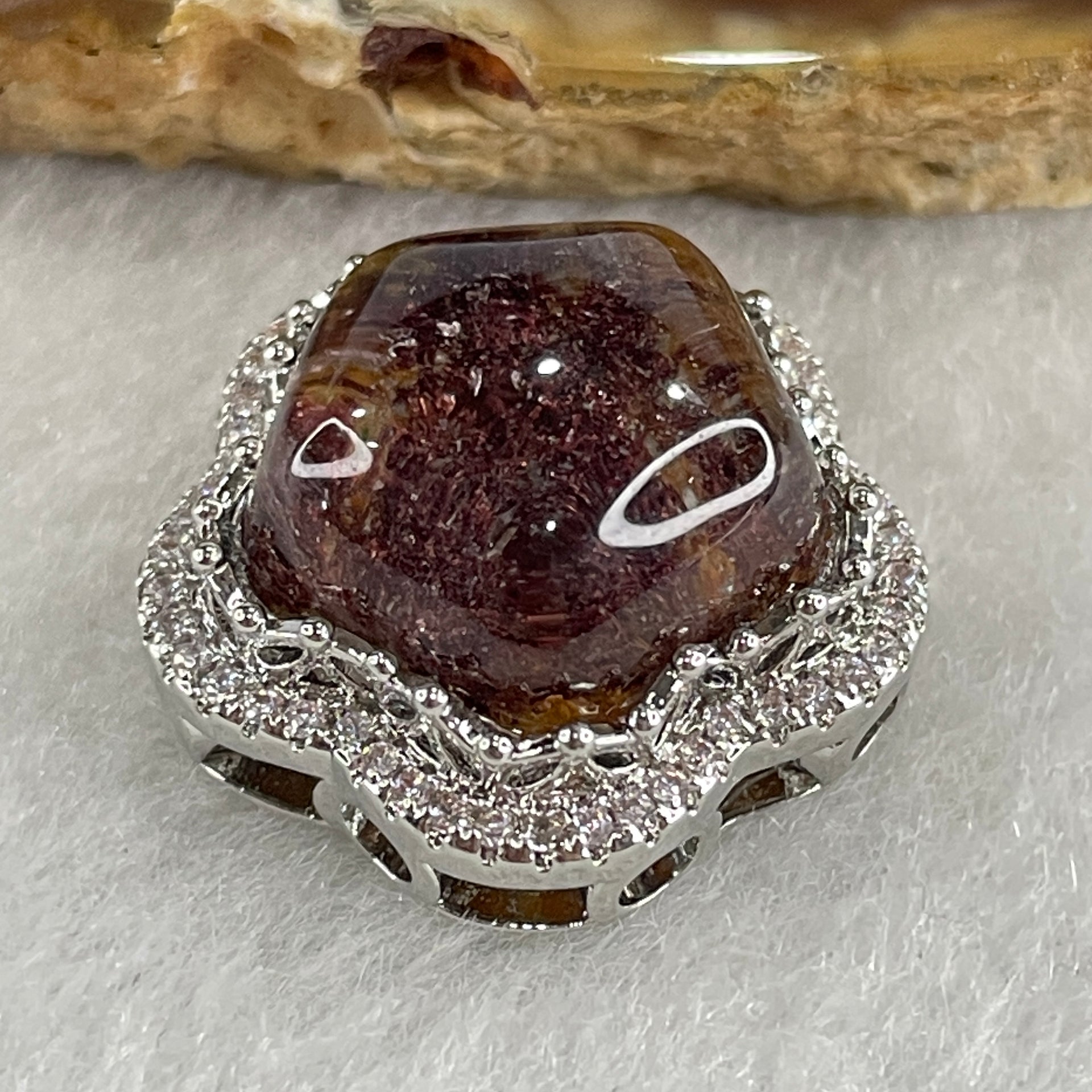 Natural Red Phantom Pendant Star Shape in S925 Sliver with Cubic Zirconia 4.94g 13.7 by 14.0 by 5.0mm - Huangs Jadeite and Jewelry Pte Ltd