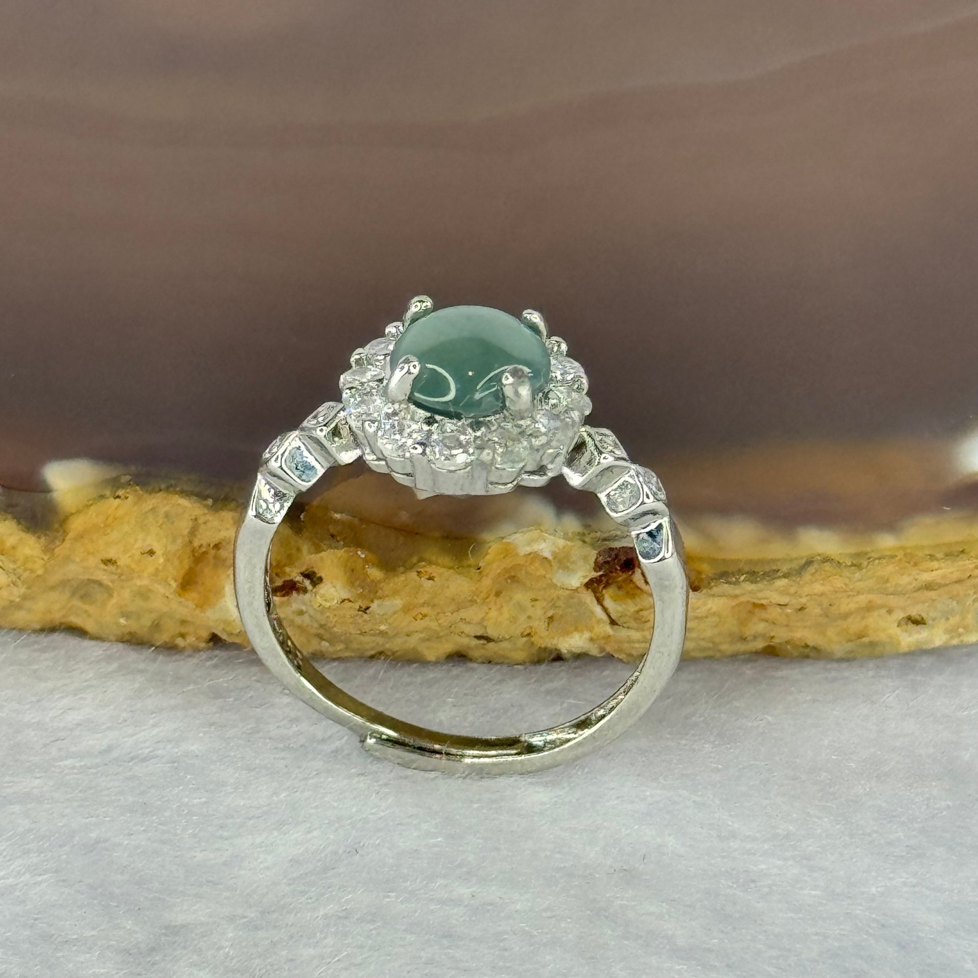 Type A Icy Blueish Green Jadeite with Crystals in S925 Sliver Ring (Adjustable Size) 1.77g 6.9 by 3.0mm - Huangs Jadeite and Jewelry Pte Ltd
