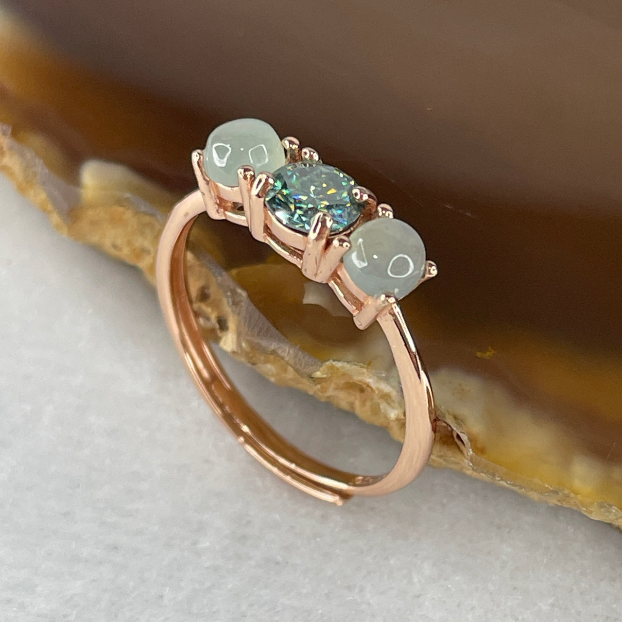 Natural Green Cubic Zirconia with Green Prehnite 1.56g 4.5 by 3.0mm 1 Bead - 4.0 by 2.5mm 2 Beads (Adjustable Size) - Huangs Jadeite and Jewelry Pte Ltd