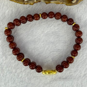 Natural Brownish Red Amber Beads with Gold Color Charms Bracelet 10.69g 16.5cm 6.5mm 52 Beads - Huangs Jadeite and Jewelry Pte Ltd
