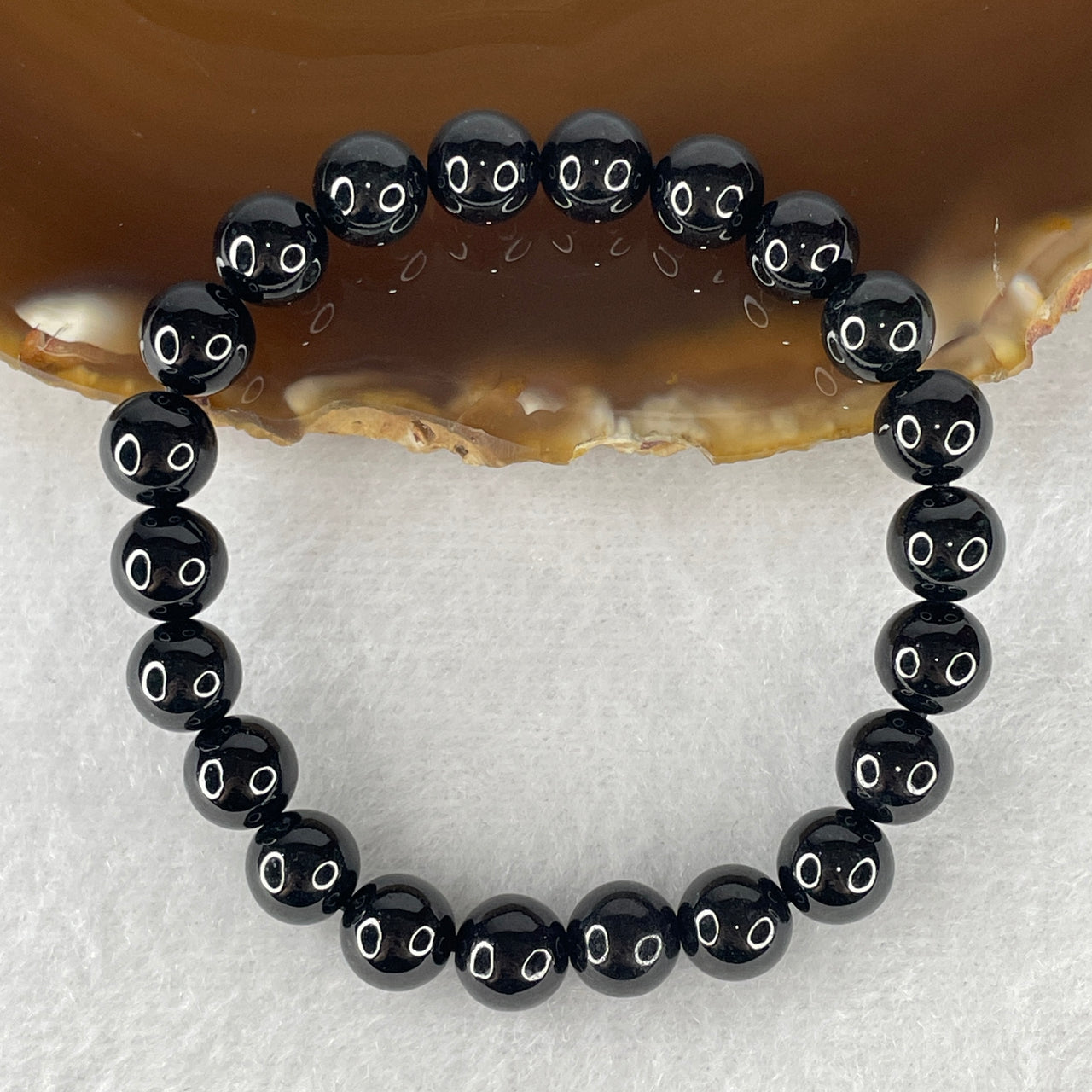 Certified Natural Type A Opaque Black Omphacite Jadeite Beads Bracelet 19.56g 14.5cm 7.9mm 22 Beads