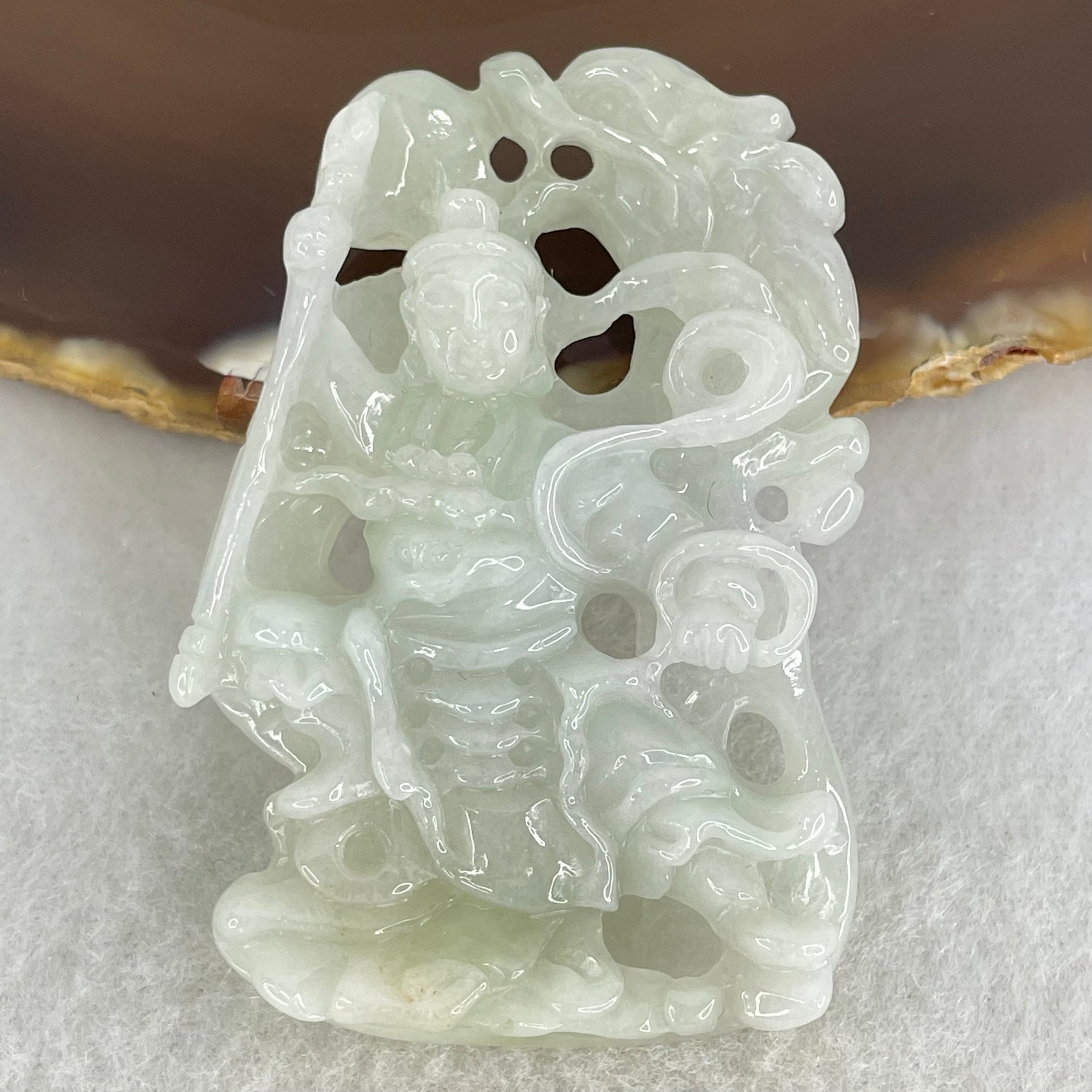 Type A Light Green and Lavender Jadeite Nezha with Dragon Pendant 25.06g 54.8 by 37.4 by 10.5mm - Huangs Jadeite and Jewelry Pte Ltd