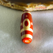 Natural Powerful Tibetan Old Oily Red White Agate One Eye Earth Element Dzi Bead Heavenly Master (Tian Zhu) 一眼土元素天珠 9.78g 37.7 by 13.1mm - Huangs Jadeite and Jewelry Pte Ltd