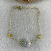 Natural Type A Lavender & Green Jadeite Ping An Kou Gold Accent Bracelet | Peace Disc Adjustable Bracelet (6.55g | 13–21cm | 17.2 x 5.5mm) - Huangs Jadeite and Jewelry Pte Ltd