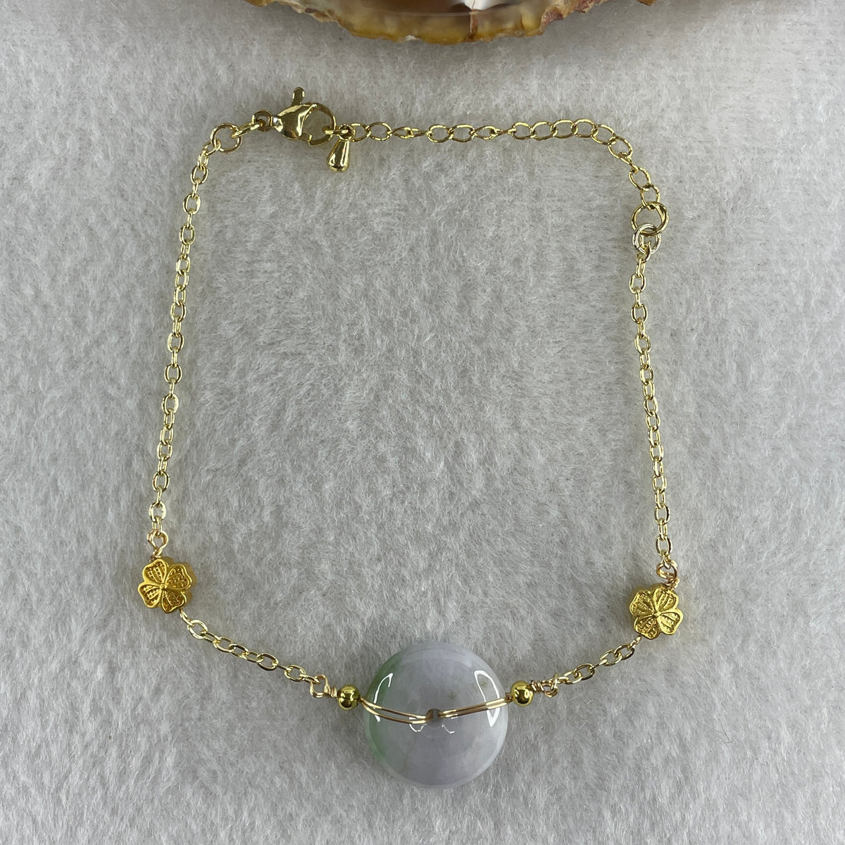Natural Type A Lavender & Green Jadeite Ping An Kou Gold Accent Bracelet | Peace Disc Adjustable Bracelet (6.55g | 13–21cm | 17.2 x 5.5mm) - Huangs Jadeite and Jewelry Pte Ltd